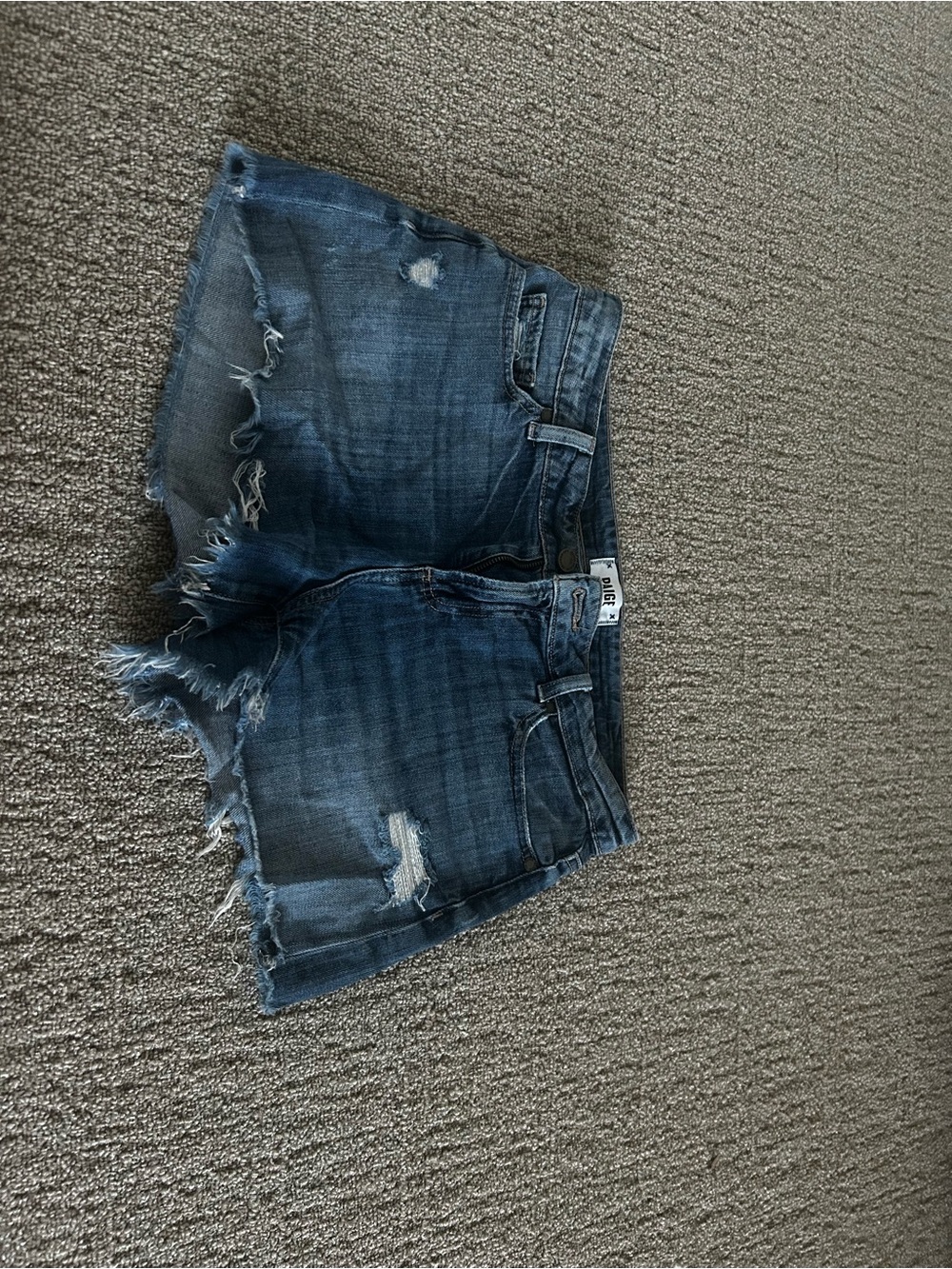 PAIGE Distressed Dark Blue Denim Cutoff Shorts